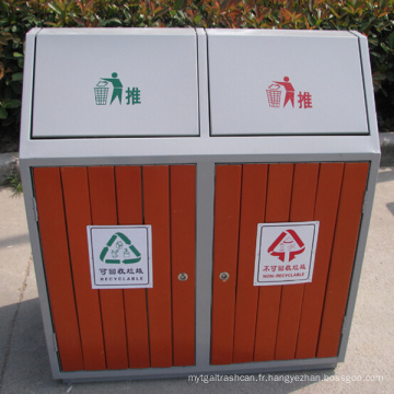 Recyclage en plein air Dustbin en bois de rue en acier (B9450)